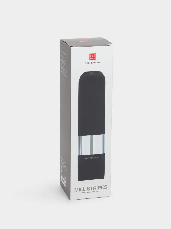 Мельница для специй, 21 см, электрическая, сталь/пластик, LED, черная, Полосы, Mill stripes, image-4