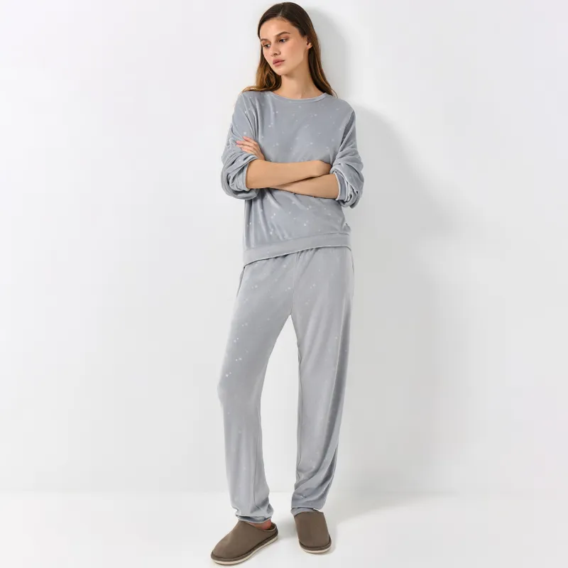 Әйелдер киім жиынтығы, үйге арналған, өлшемі L, шалбары бар, полиэстер/эластан, көгілдір, Жұлдыздар, Linna