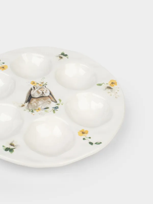 Пасха ыдысы, 18 см, 6 бөлім, керамика, ақ, Гүлдері бар қоян, Natural Easter, image-2