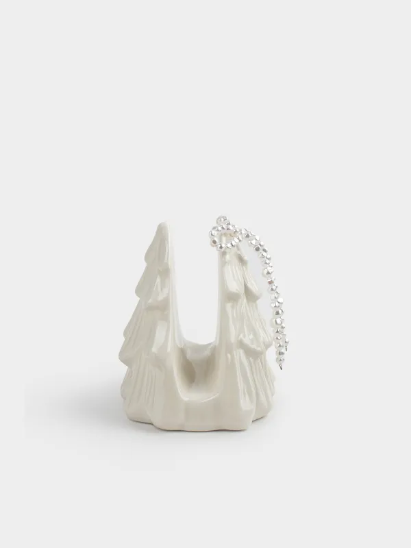 Салфетница, 9 см, керамика D/бисер, молочная, Ель с бантом, Pearl Antarctica, image-2