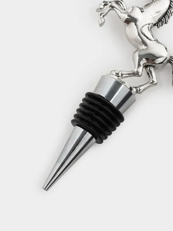 Пробка для винной бутылки, 13 см, металл, серебристая, Конь на дыбах, Horse silver, image-2