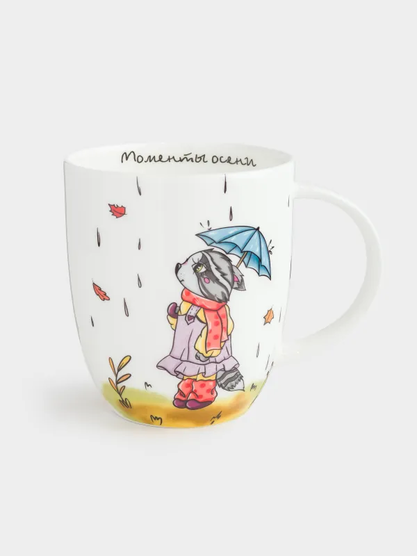 Кружка, 400 мл, фарфор F, белая, Еноты, Forest animals, image-0