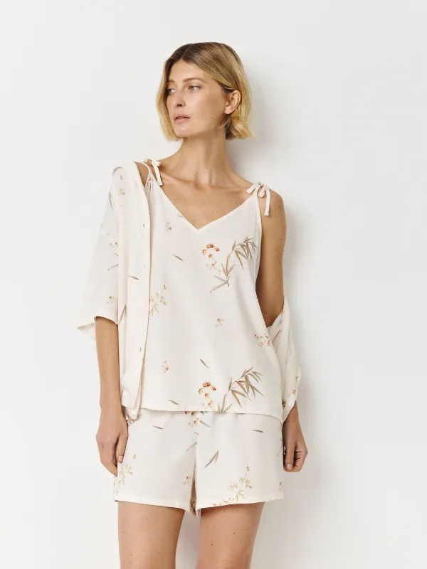 Әйелдер шорттары, үйге арналған, өлшемі M, вискоза, сүт түстес, Гүлдер, Norla, image-0