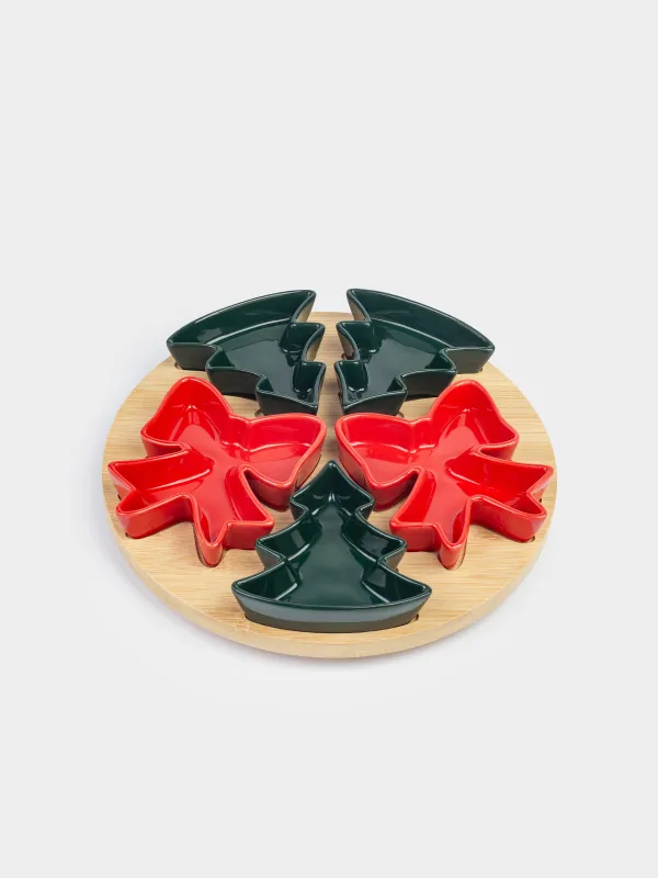 Тіскебасарларға арналған жиынтық, 5 зат, айналмалы, тұғырда, керамика/бамбук, Шыршалар мен бантиктер, Bamboo, image-0