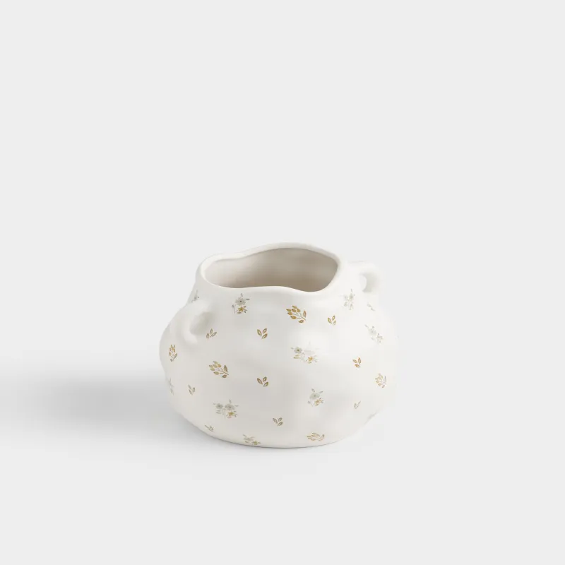 Гүл вазасы, 19 см, тұтқалары бар, керамика D, сүт түстес, Винтажды гүлдер, La flore, image-2