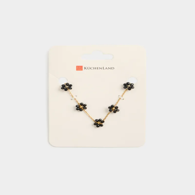 Аяққа тағатын білезік, 30 см, металл/шыны, қара, Гүлдер, Jewelry flower, image-3