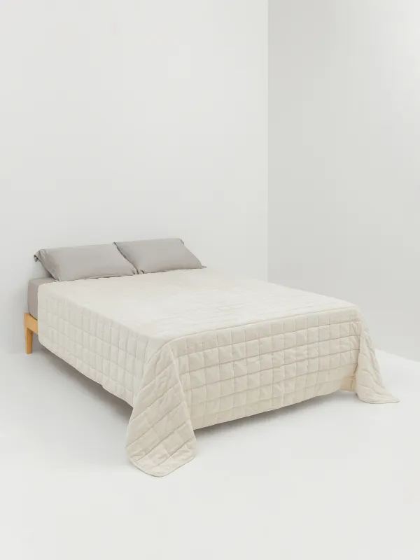 Төсек жапқыш, 220х240 см, сырылған, шенилл/микрофибра, сарғылт-қоңыр, шаршылар, Stitch chenill, image-1