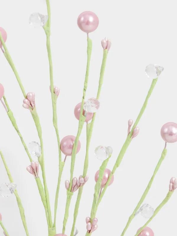 Ветка декоративная, 45 см, Розовые бусины с кристаллами, Balls decor, image-2
