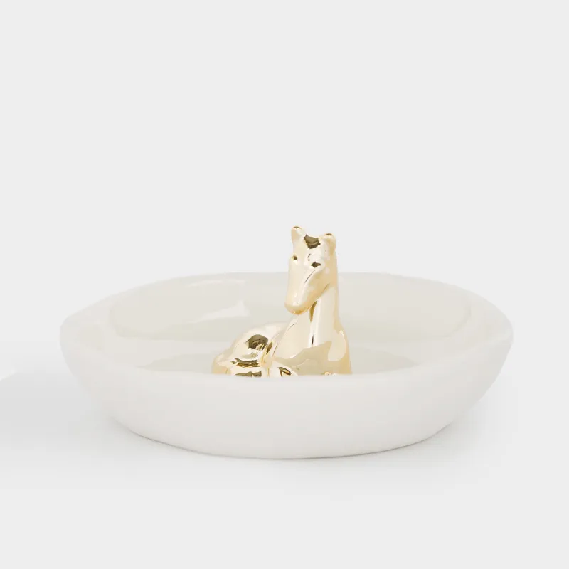 Зергерлік бұйымдарға арналған ұстағыш, 12х6 см, фарфор Р, сүт және алтын түстес, Жылқы, Horse gold