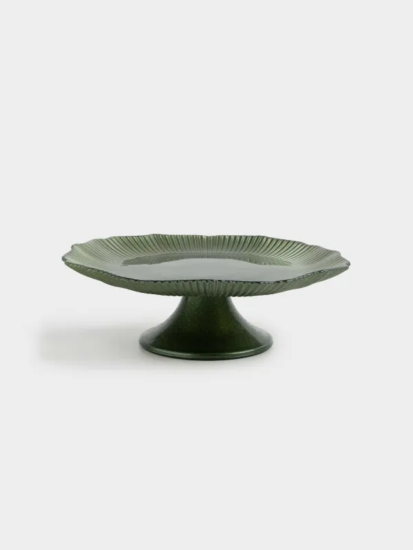 Аяқты ыдыс, 21х12 см, шыны Р, жасыл, Ribby color, image-0