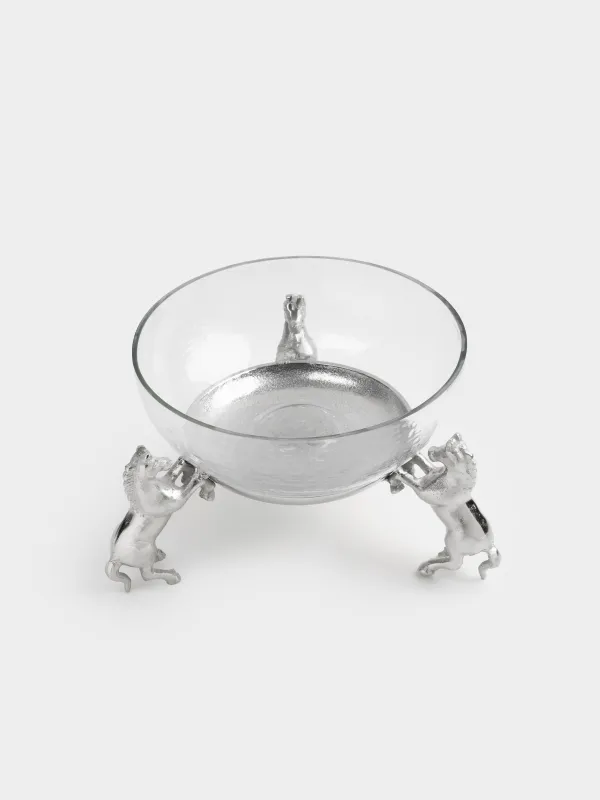 Жеміс вазасы, 25х22 см, тұғырда, шыны/металл, күміс, Жылқылар, Horse silver, image-1