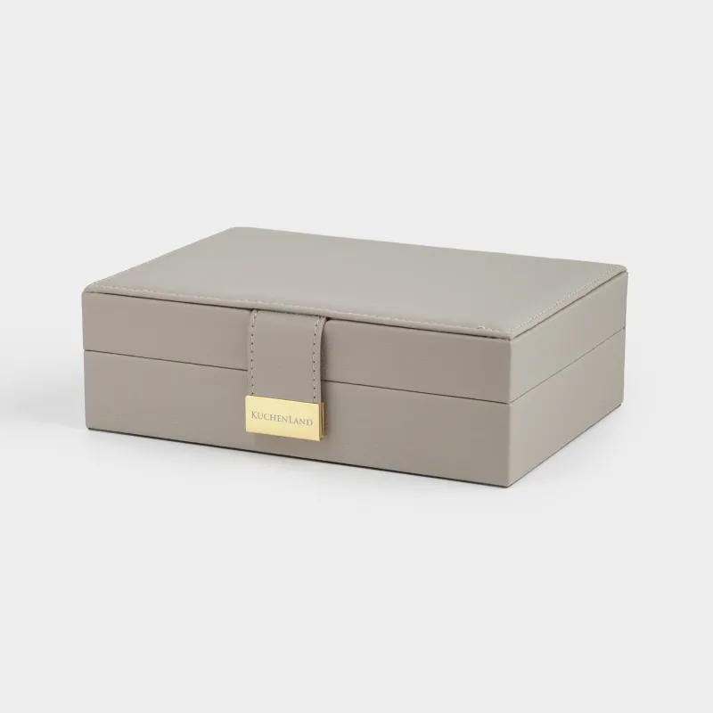 Зергерлік қорап, 20х15 см, айна, ағаш / жасанды былғары, сұр, Premiere one