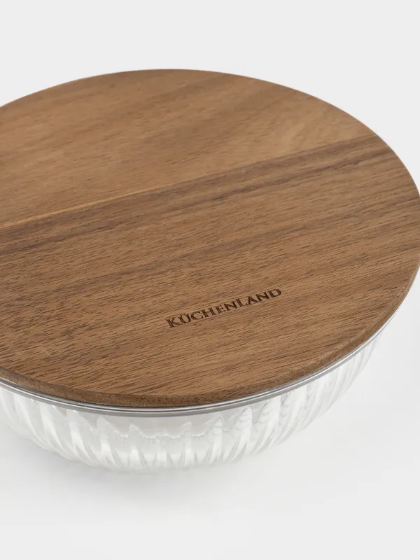 Тостаған, 1 л, қақпағы бар, шыны Т/ағаш, Ravi wood, image-1