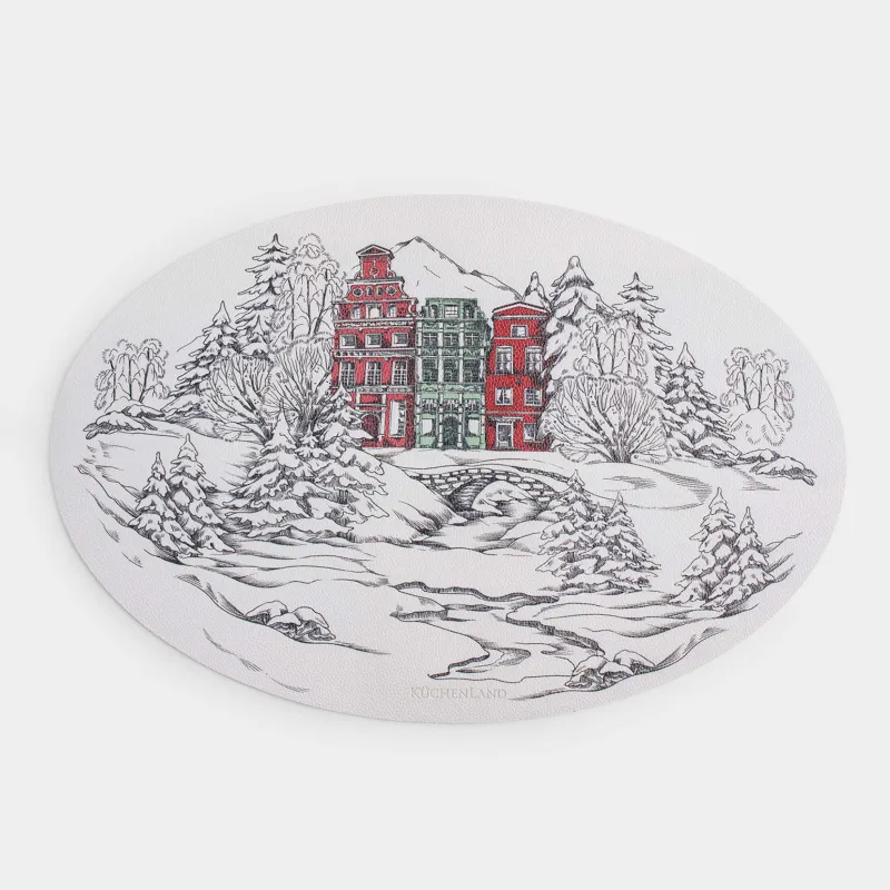 Аспаптарға арналған майлық, 30х45 см, ПВХ, сопақ, ақ, Қысқы ормандағы үйлер, Rock print