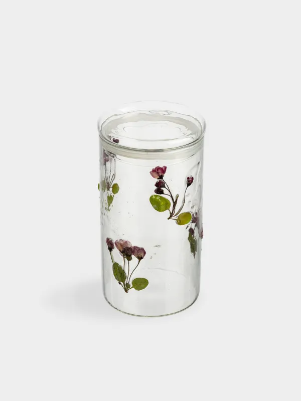 Сусымалы өнімдерге арналған құты, 900 мл, шыны Б, ішінде кептірілген гүлдері бар, Clear dried, image-1