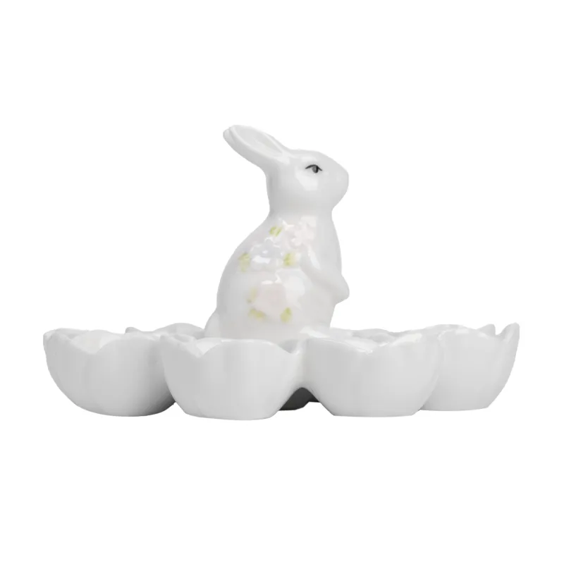 Пасха ыдысы, 18х12 см, 8 бөлім, керамика, сүт түстес, Гүлдер арасындағы қоян, Flora Easter, image-2