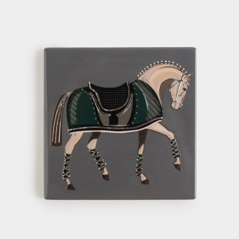 Саптыаяқ тұғыры, 11х11 см, төртбұрыш, керамика/тығын, Күміс жылқы, Horse silver