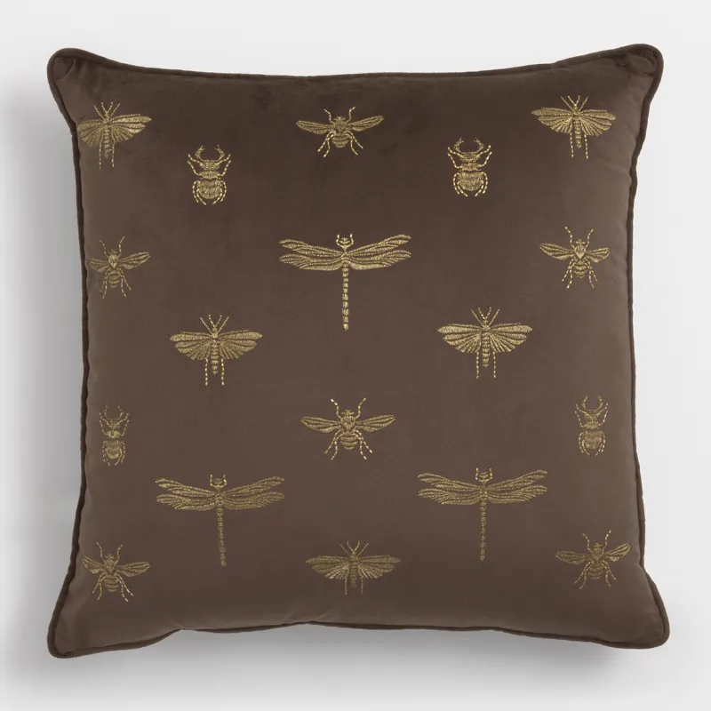 Сәндік жастық, 45х45 см, барқыт, қоңыр, Қоңыздар, Bugs