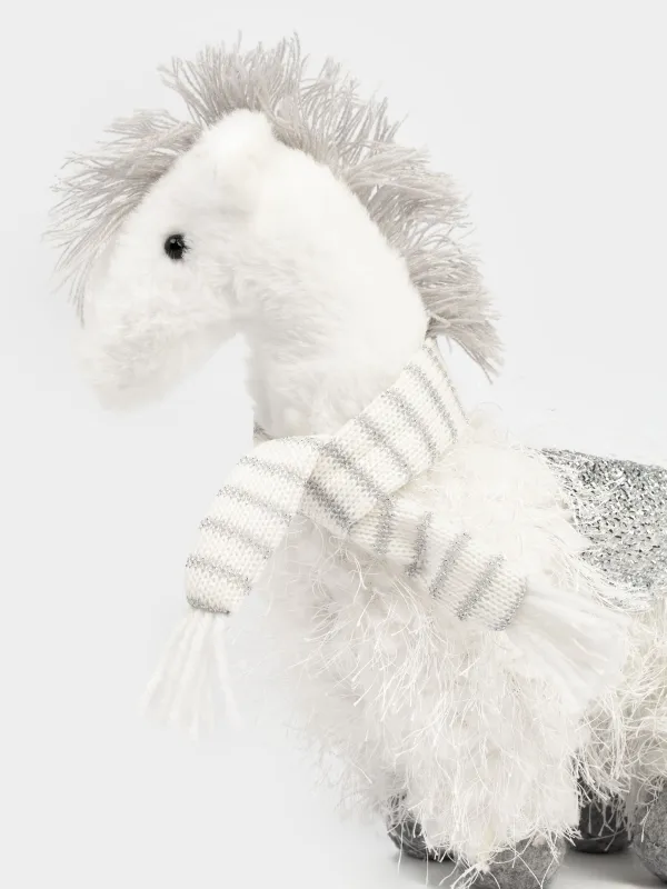 Изделие декоративное, 27 см, мягкое, полиэстер, бело-серебристое, Конь, Figure Christmas fuzz, image-3