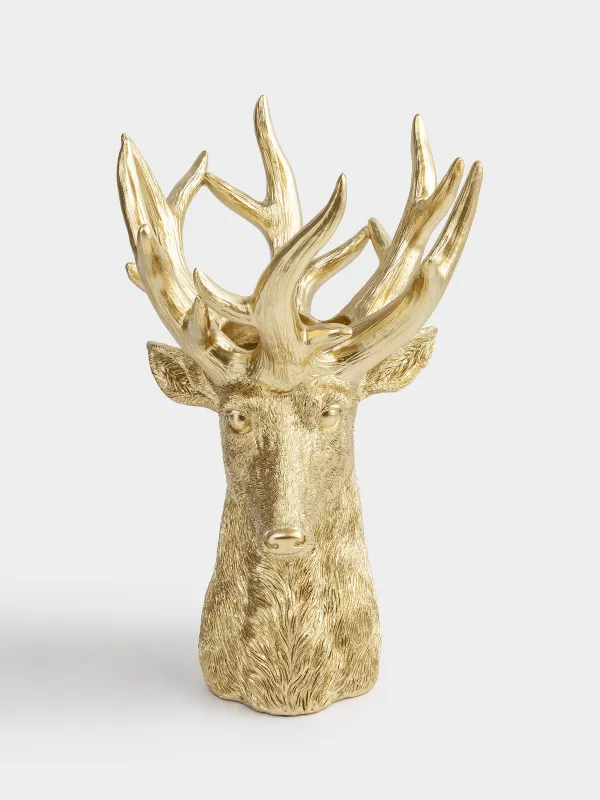 Ваза декоративная, 31 см, полирезин, золотистая, Голова оленя, Deer gold, image-0