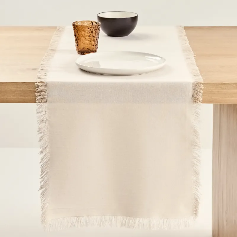 Дорожка настольная, 40х160 см, с бахромой, хлопок, бежевая, Framed