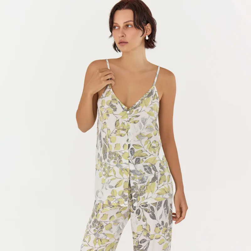 Әйелдерге арналған топ, үйге арналған, өлшемі L, түймелері бар, вискоза, ақ және сары, Жапырақтар, Leksi