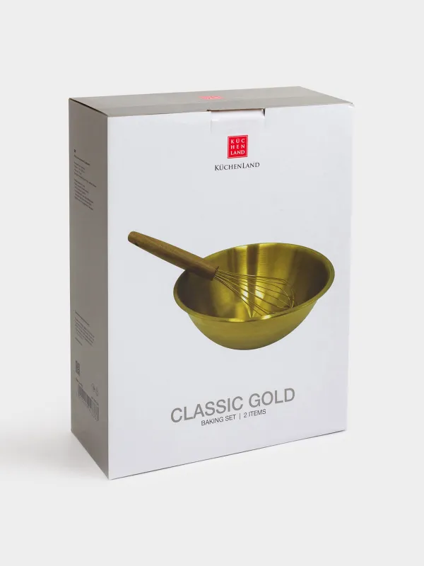 Пісіруге арналған жиынтық, 2 зат, тостаған/бұлғауыш, өлшеуіш шкаласы бар, болат/ағаш, алтын түстес, Classic gold, image-8