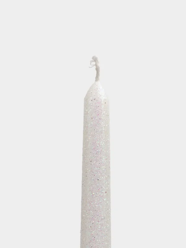 Шам, 25 см, жіңішке, жылтырақтары бар, ақ, Sparkly candle, image-1