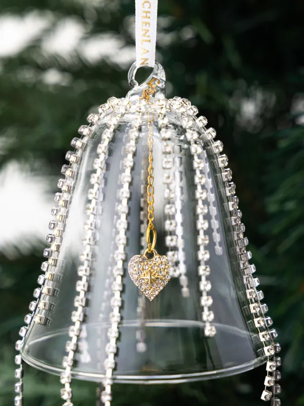 Игрушка елочная, 9 см, стекло, со стразами, Колокольчик с кристаллами, Ball crystal, image-3