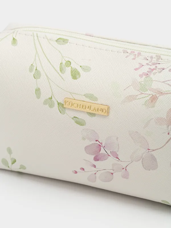 Косметикалық сөмке, 20х10 см, ПВХ, ақ, Гүлдер, Beauty flowers, image-1
