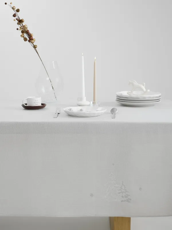 Скатерть, 170х250 см, полиэстер, светло-серая, Олени и ели, Forest fawn, image-3