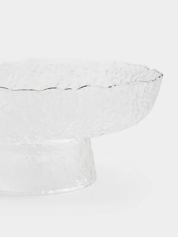 Жеміс вазасы, 20х8 см, аяқты, шыны, күміс жиегі бар, Nautilus silver, image-1