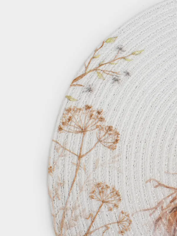 Салфетка под приборы, 38 см, полиэстер, круглая, белая, Цыплята в цветах, Rotary print, image-4