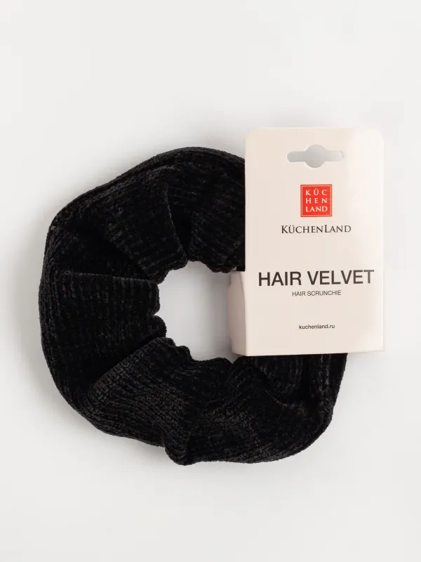 Резинка для волос, 10 см, вельвет, черная, Hair velvet, image-1