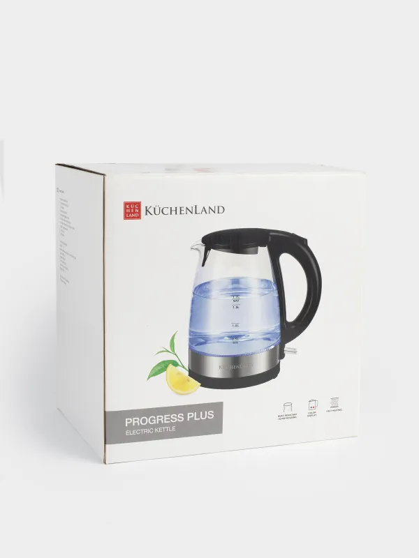 Электр шәйнегі, 1,7 л, 1850-2200 Вт, шыны, қара, Progress plus, image-6
