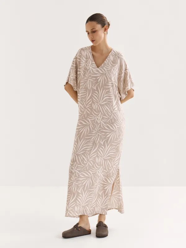 Әйелдер көйлегі, макси, өлшемі L, қысқа жеңді, вискоза, құм, Almi, image-0