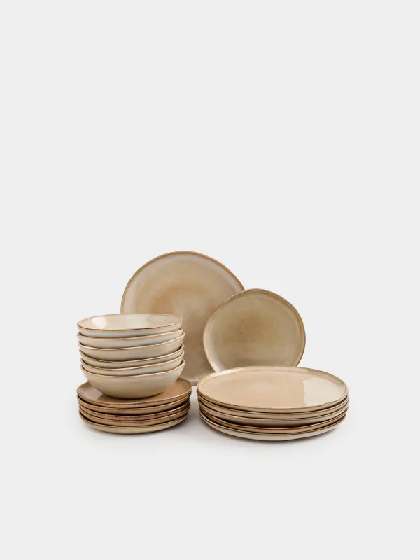 Ас сервизі, 6 адам, 18 зат керамика, сарғылт-қоңыр, Burgos, image-0