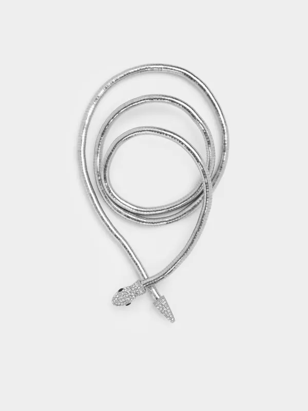 Алқа, 90 см, металл/страздар, күміс, Жылан, Jewelry snake, image-0