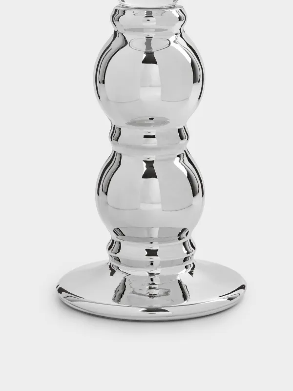 Подсвечник, 18 см, для одной свечи, на ножке, стекло, серебристый, Clear color, image-2