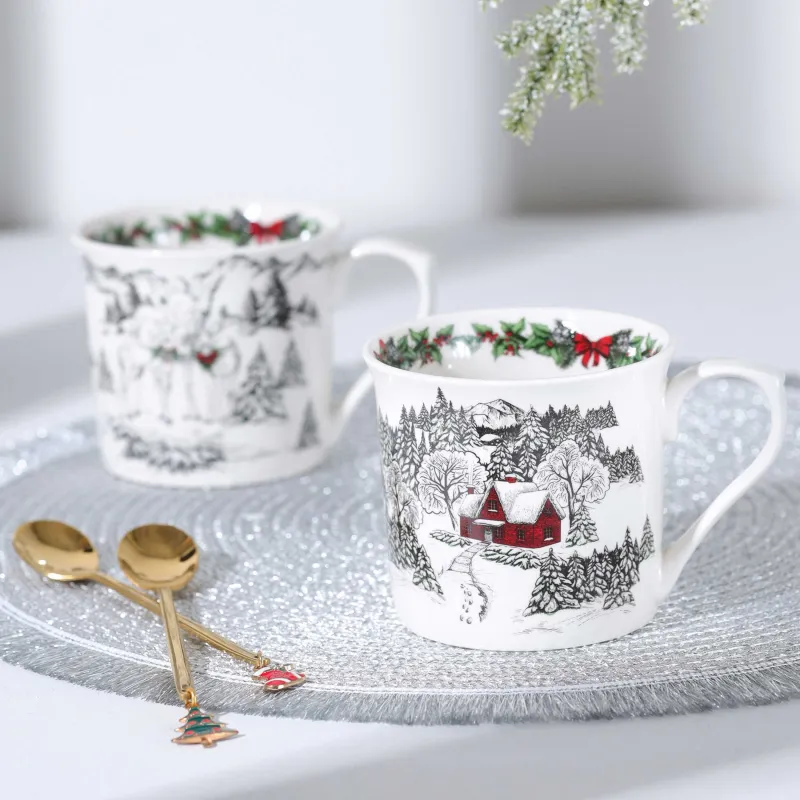 Кружка, 280 мл, фарфор N, белая, Дом в лесу, Forest house, image-3