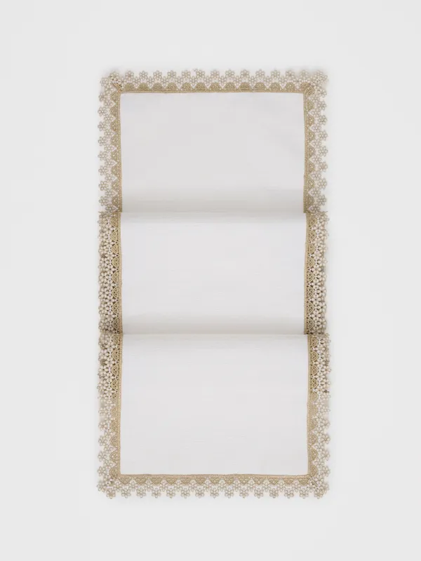 Дорожка настольная, 40х160 см, Цветочное кружево, Flower lace gold, image-0