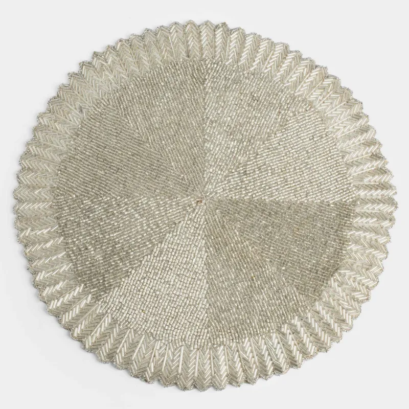 Салфетка под приборы, 36 см, бисер, круглая, золотистая, Art beads, image-0