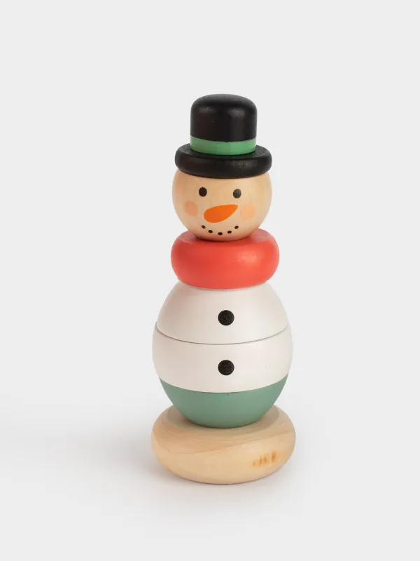 Игрушка развивающая, 12 см, 7 пр, дерево, Пирамидка снеговик, Snowy, image-0