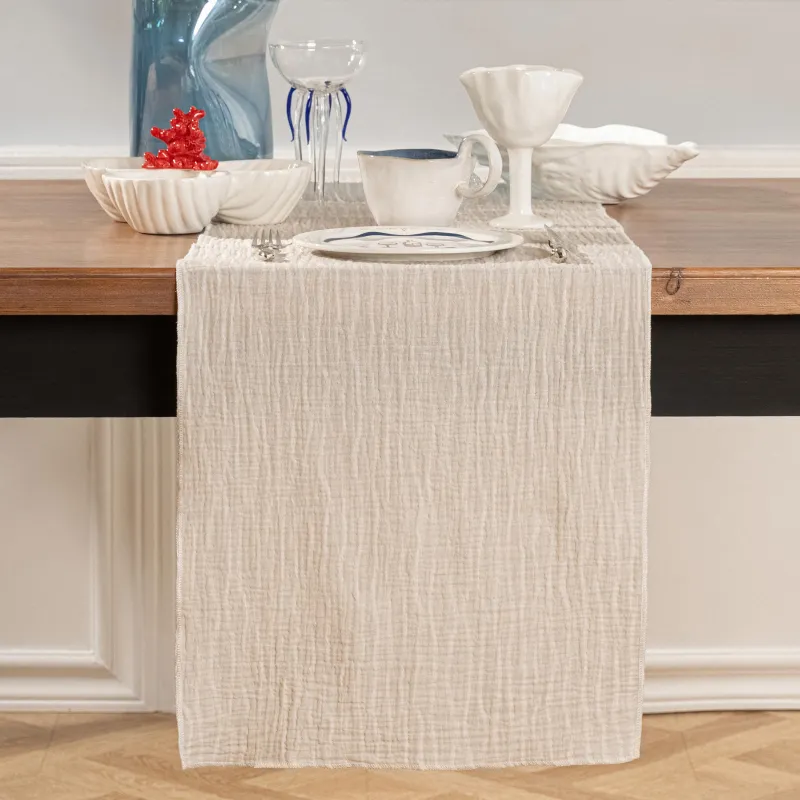 Дорожка настольная, 40x160 см, муслин, бежевая, Полосы, Muslin print