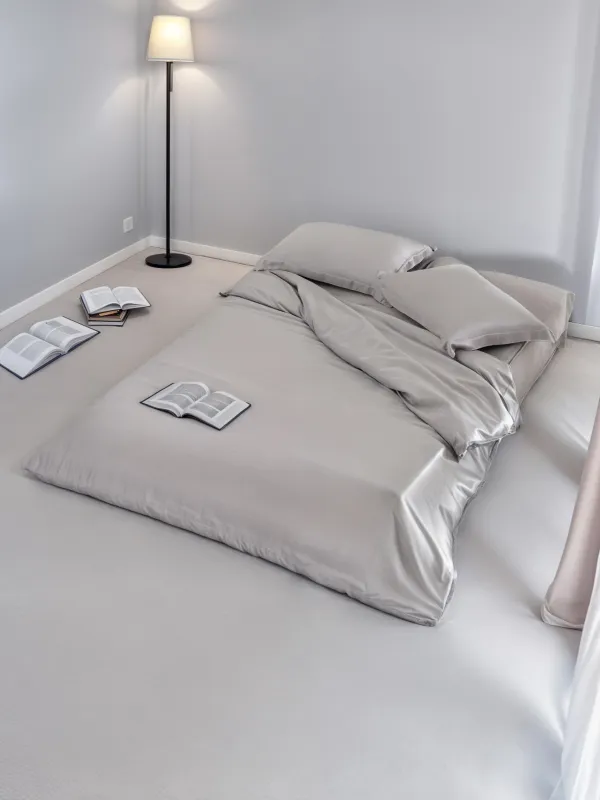 КПБ евро, с натяжной простыней, бамбук, платина, Pure bamboo, image-9