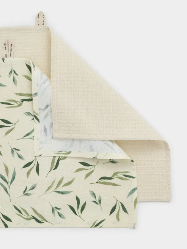 Асүйлік сүлгі, 40х60 см, 3 дана, мақта, сүтті/сарғылт-қоңыр, Дала гүлдері, Meadow, image-4