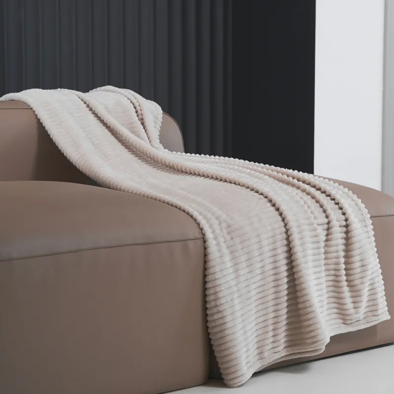 Плед, 130х170, фланель, құм, көлемді жолақтар, Flannel