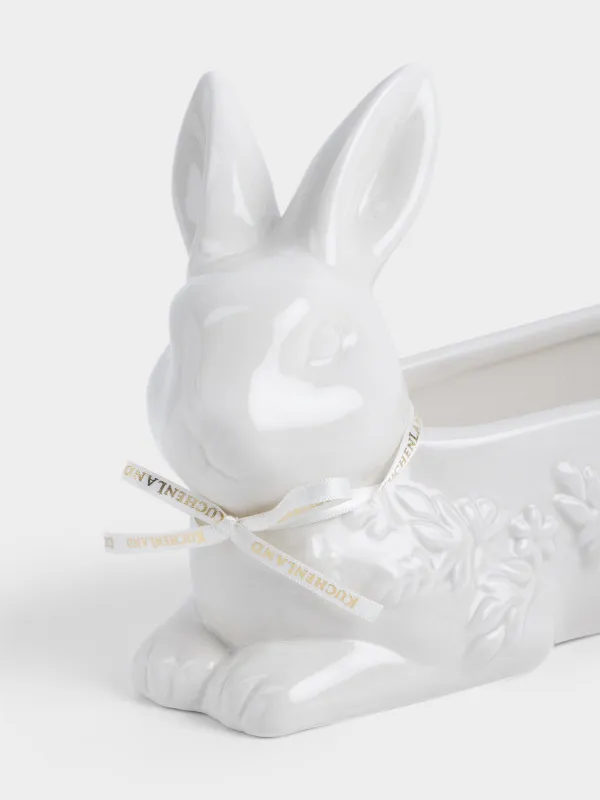 Кәмпит ыдысы, 30х14 см, керамика, сүт түстес, Гүлдері бар қоян, Rabbit pattern, image-1