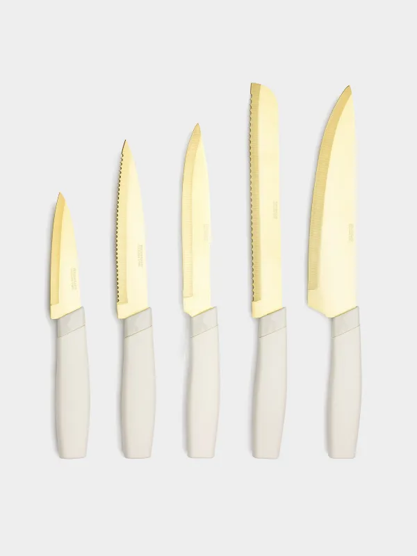 Пышақтар жинағы, 5 зат, тұғырда, болат/пластик, сарғылт-қоңыр, Levadi, image-2