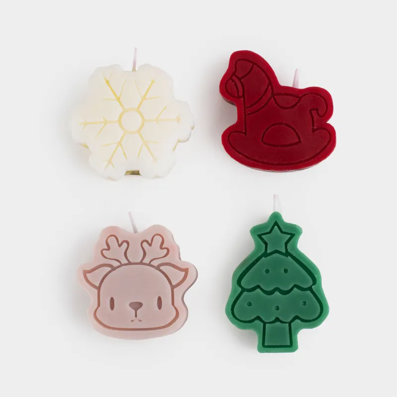 Свеча, 5 см, 4 шт, цветной микс, Лошадка/Снежинка/Олень/Елка, Shape candle
